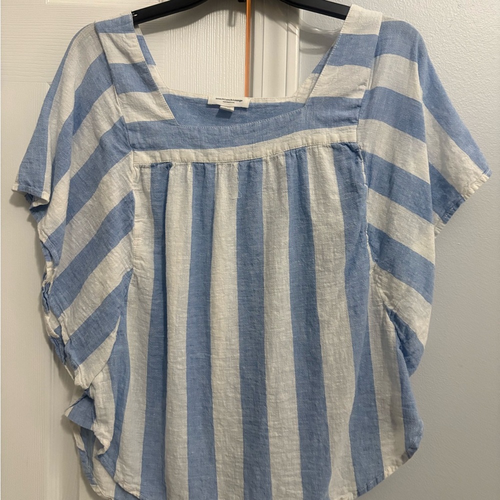 beachlunchlounge Sky Blue and Cream Striped Blouse